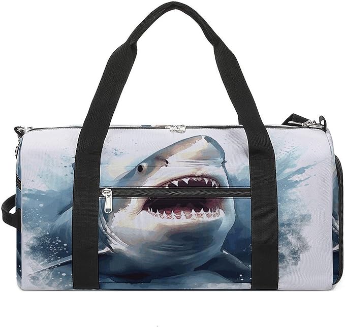 Shark in The Sea Gym Bag Lightweight ，Travel Duffle Bag with Shoe Compartment，Gym Bag for Women for Overnight, Weekend, Yoga, Gym, Business Trips, Sport And Hospital.