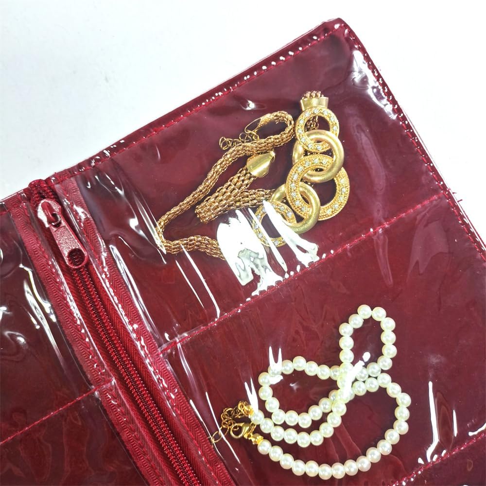 Travel Jewelry Roll Bag Portable Organizer Pouch With Grids&PVC Cover Storage Bags for Necklace, Bracelet, Bracelet,Ring, Badge, Pendant