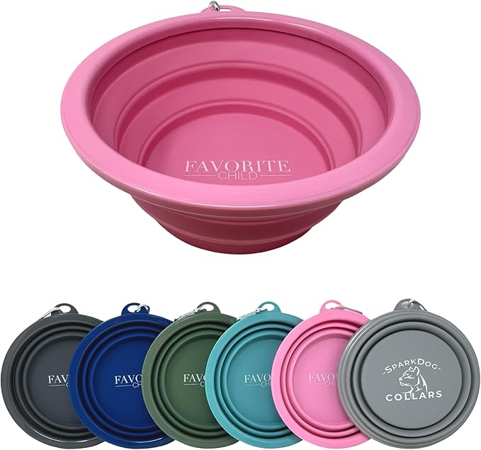 SparkDog Favorite Child Collapsible Dog Bowl, 1000ML (34oz) –XL Food-Grade Silicone Travel Bowl with Sturdy Rim – Extra Large Portable for Dogs & Cats – Great for Pet Lovers (Pink)