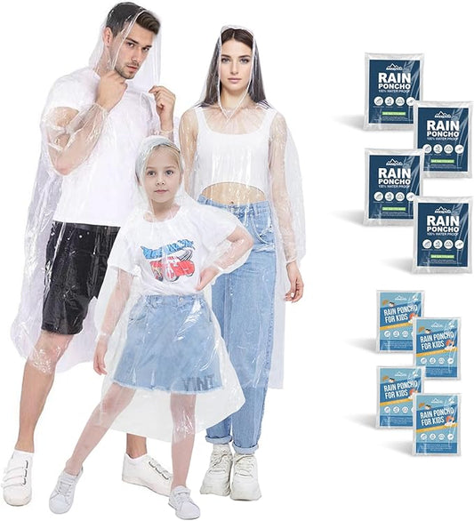 Disposable Rain Ponchos for Kids,Rain Ponchos Family Pack,Clear Kids Ponchos,Individually Wrapped.