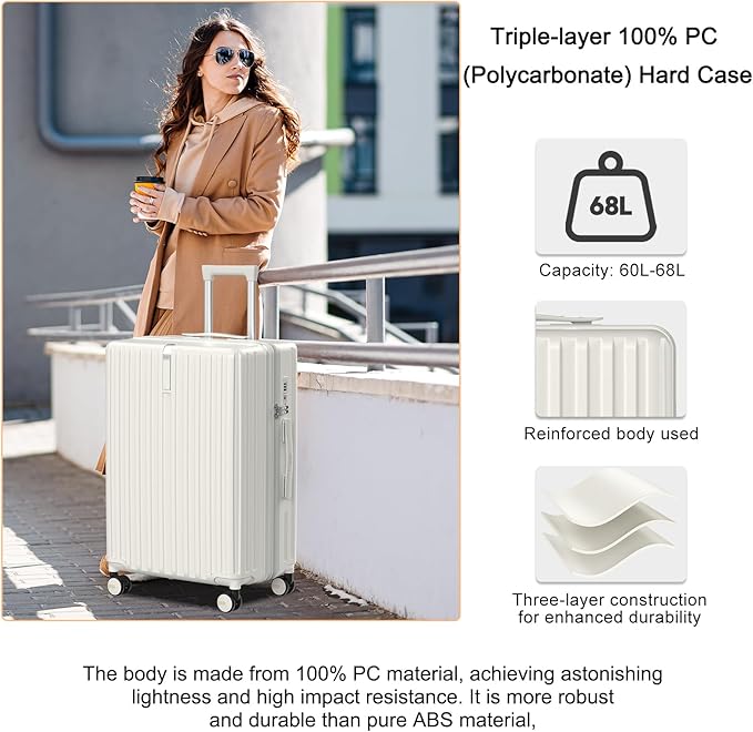 24 Inch Medium Luggage with Spinner Wheels & TSA Approved Lock, 24" Lightweight Expandable Luggage Hard Shell PC Scratchproof,Medium Hardside Checked Suitcase for Travel