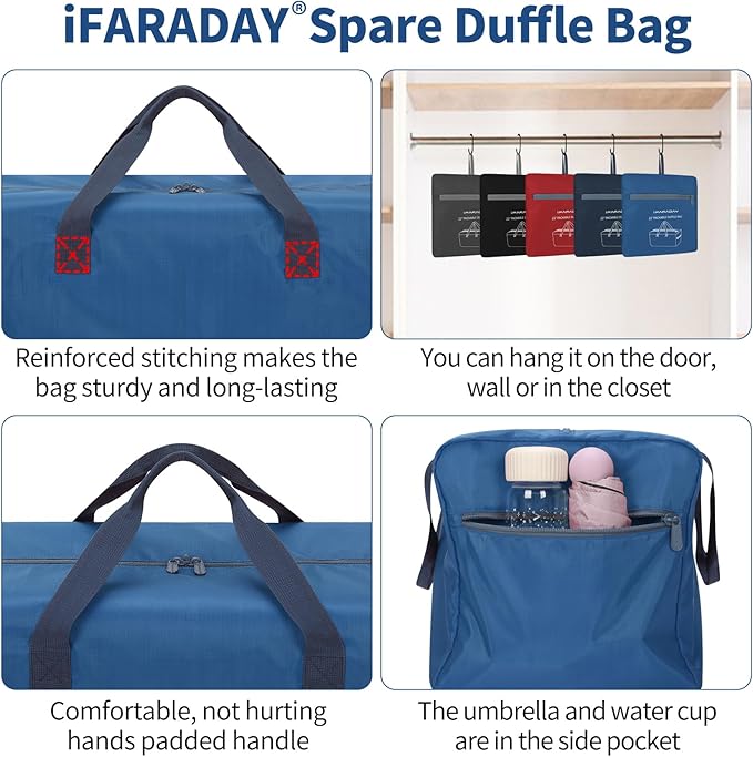 35L Small Foldable Duffle Bag - 22 inch Lightweight Spare Storage Bag for Travel(Blue)