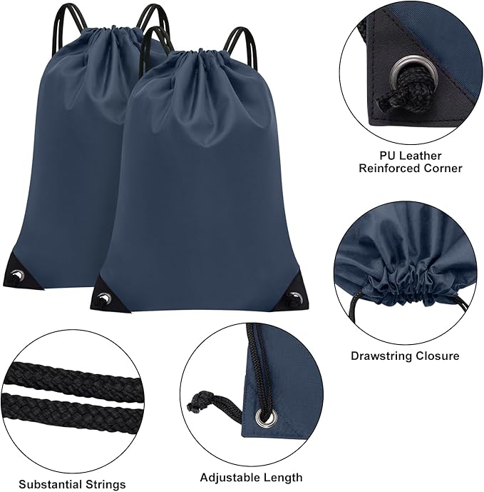 2PCS Drawstring Bags Bulk, String Backpack for Men Women, Cinch Bag Draw String Back Bag for Gym, Sports, Travel, Swimming, Beach, Navy Blue