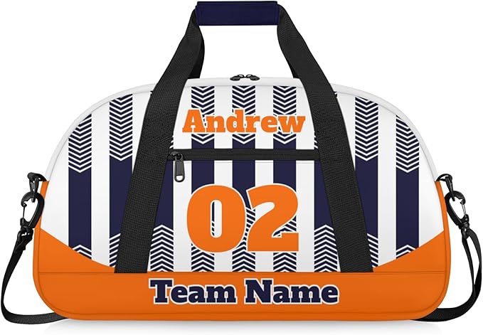 Basketball Soccer Gifts for Boys Girls - Custom Sports Duffle Bag, Personalized Name & Team Bag, Water-Resistant Gym Bag for Basketball, Soccer, Volleyball | Y-Navy Orange