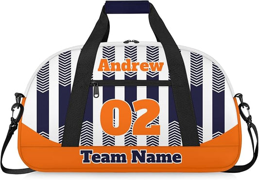 Basketball Soccer Gifts for Boys Girls - Custom Sports Duffle Bag, Personalized Name & Team Bag, Water-Resistant Gym Bag for Basketball, Soccer, Volleyball | Y-Navy Orange