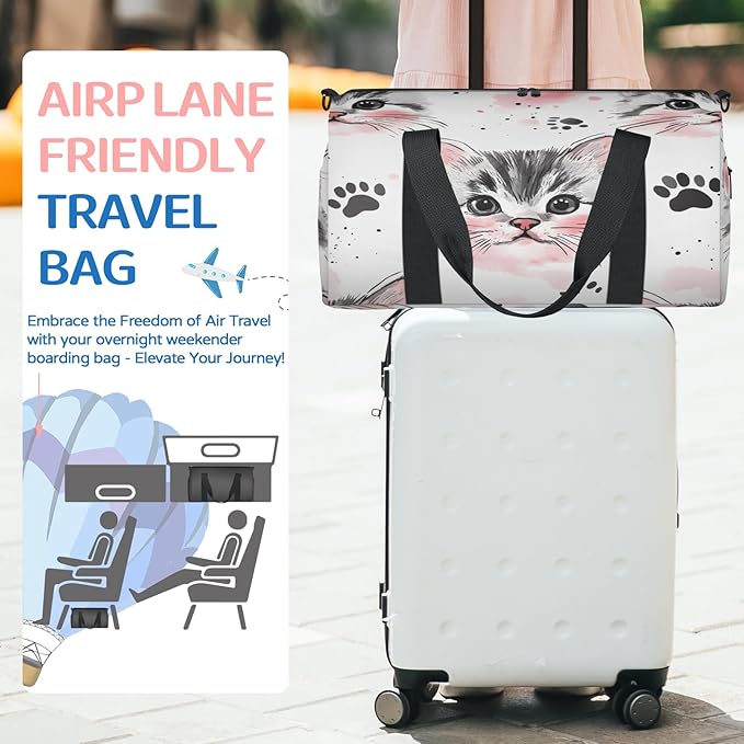 Cat Pattern Travel Duffle Bag for Women Men, Overnight Weekender Bag, Carry on Tote for Sport Gym