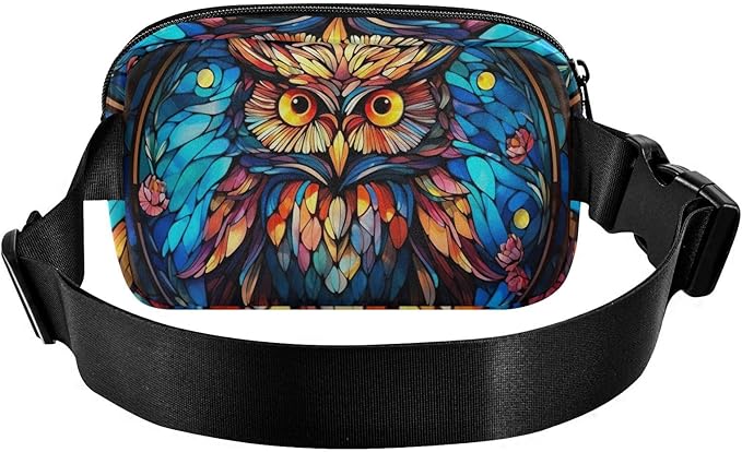 Stained Glass Printed Owl Fanny Pack for Women Men Water Resistant Fashion Waist Packs with Adjustable Strap Belt Bag for Travel Workout Jogging Hiking 21219631