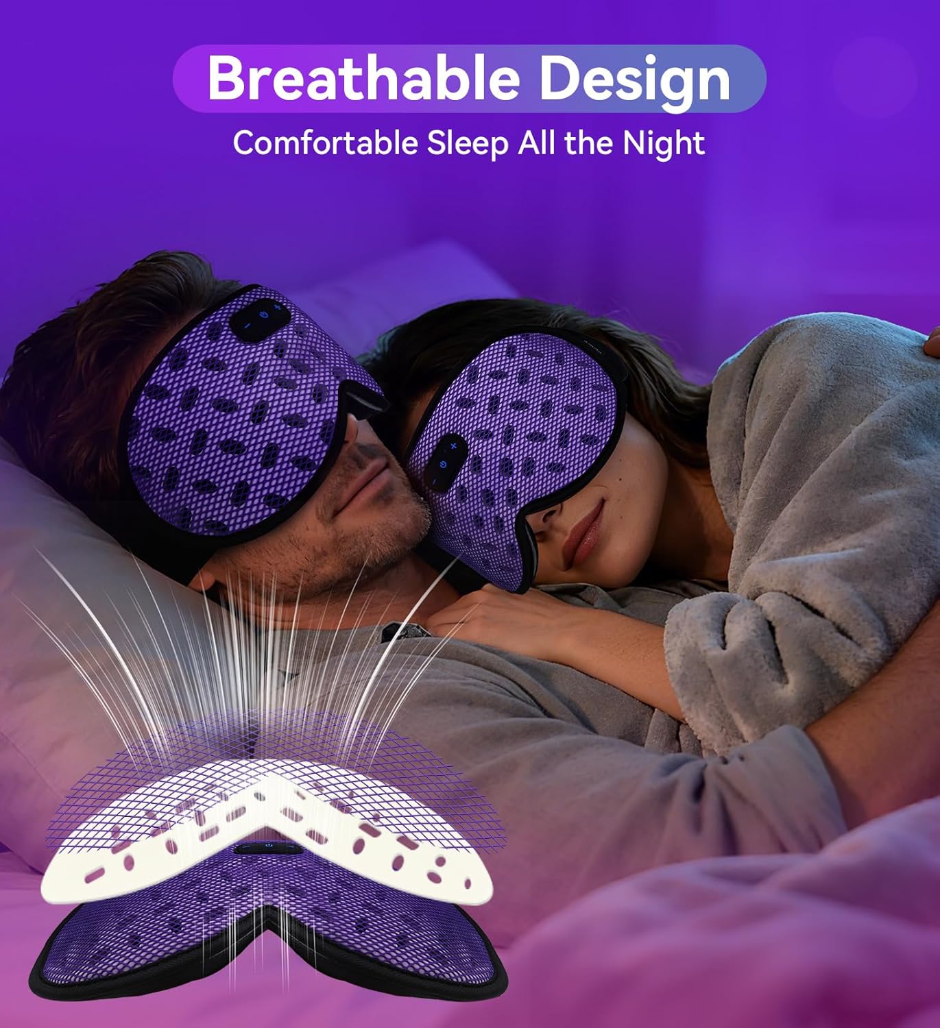 Sleep Eye Mask Bluetooth Headphones - 3D Contoured Zero Pressure Sleeping Masks 100% Blackout Eye Cover Breathable Sleeping Mask for Side Sleepers Wireless Earphone Ear Muff Headband Women Men Gift