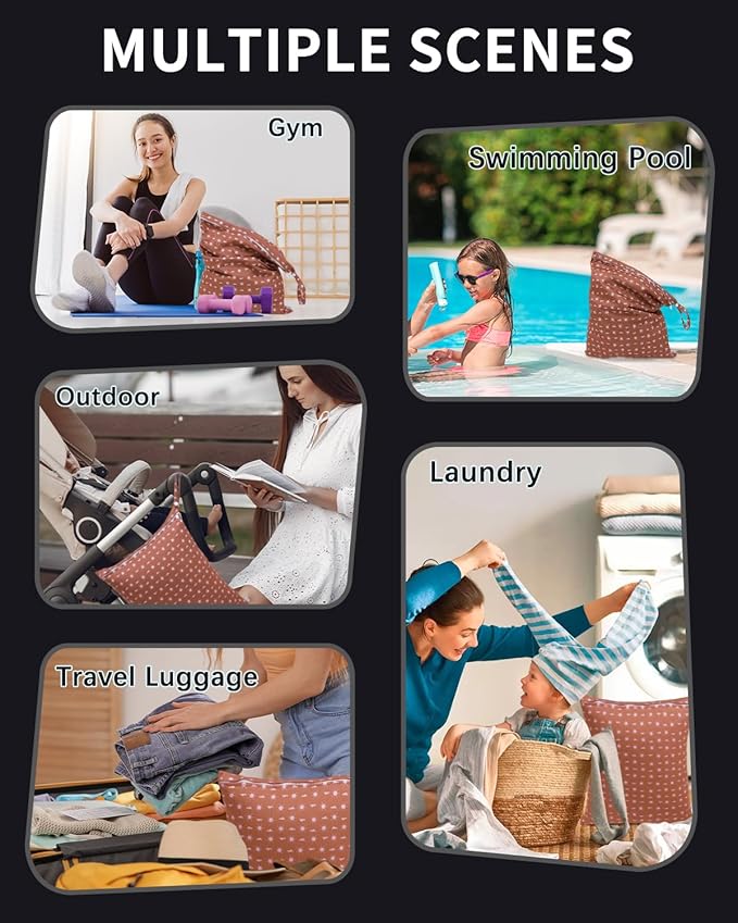 babygoal Travel Laundry Bags 2 Pack, Ideal for Travel, Gym and Swimming-Washable Waterproof Wet Dry Bags for Dirty Clothes, Bathing Suits and Swimsuits(black and grey)