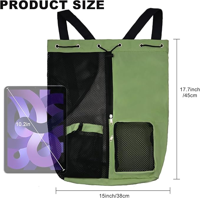 Mesh Beach Backpack with Wet Pocket Drawstring Pool Bag Waterproof Swimming Bag Gym Backpack for Men & Women