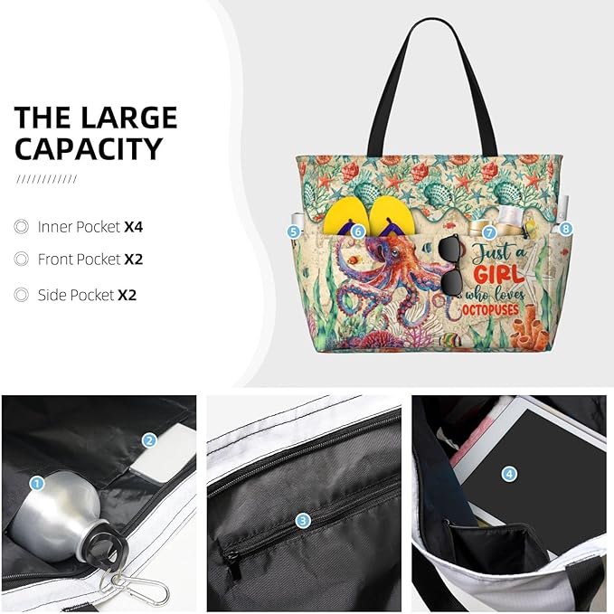 Large Beach Tote Bag Beach Bag Waterproof Sandproof Lightweight Women Tote