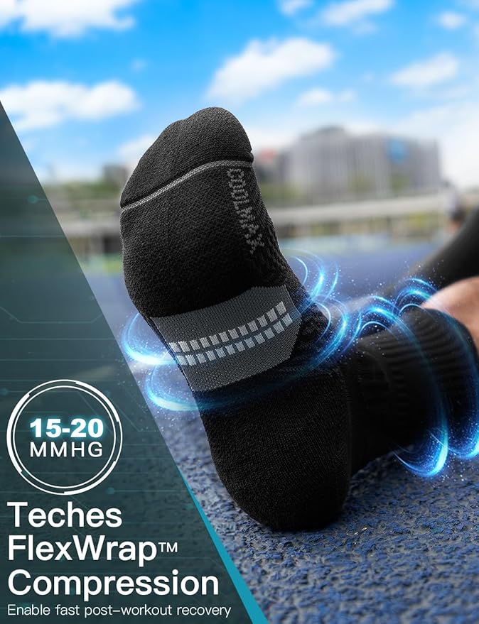 Compression Running Socks, Bamboo Viscose Coolmax Moisture-Wicking Anti-Blister Athletic Hiking Workout Gym Padded