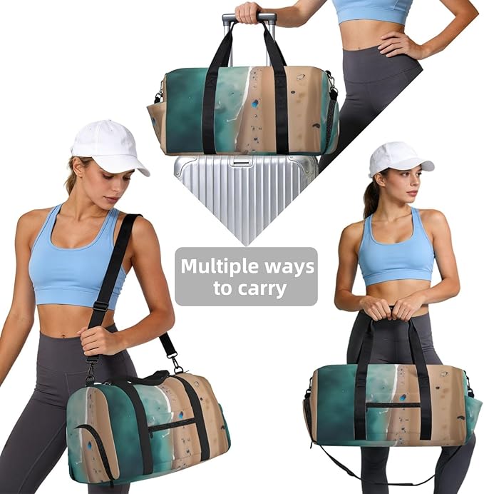 Aerial view of the beach Print Gym Bag with Shoe Compartment for Women Men, 17.7in Sports Duffle Weekender Tote, Overnight Travel Duffel Bag Carry On