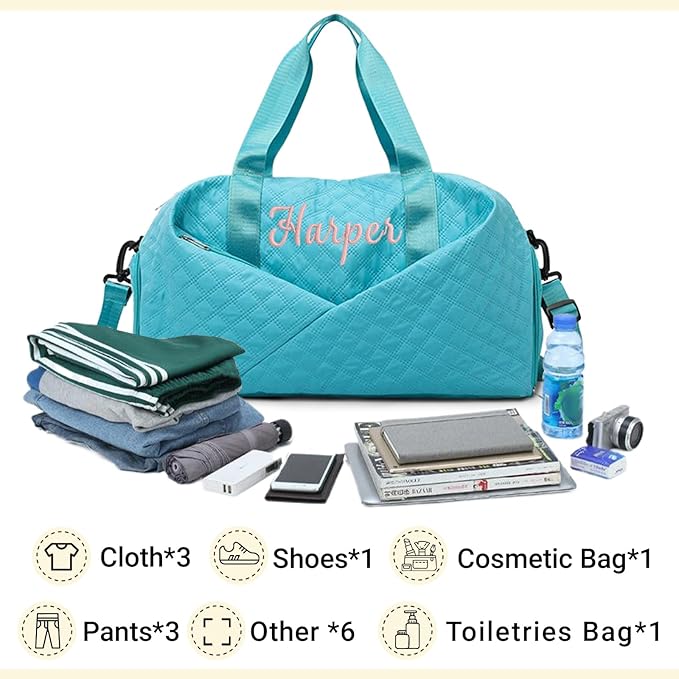 Personalized Travel Duffle Bag for Women with Embroidered Name Custom Sport Gym Weekender Overnight Carry On Tote Luggage Bag with Shoe Compartment Dance Bags for Girls Customized Gifts Rose Red