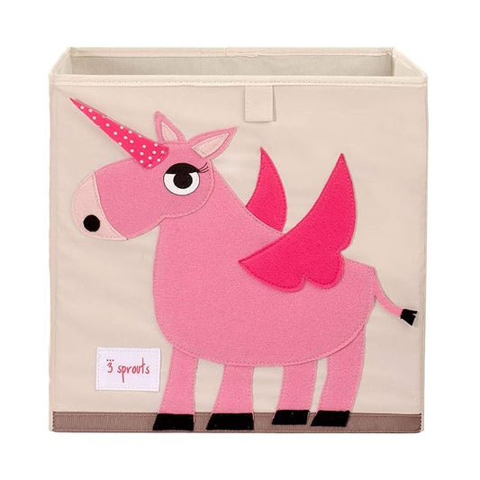 3 Sprouts Toy Storage Organizer: Toy Box Cube Organizer for Playroom, Nursery - Foldable Storage Bin - Unicorn