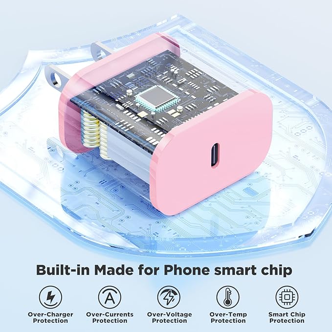 Fast Charging for iPhone 15 16 Pro Max Charger Colorful, 3Pack 20W USB C Fast Chargers Block with 6/6/10ft Long USB C to C Braided Cable Compatible with iPhone 16/15 Pro/15 Plus/iPad Pro 13/12.9,Pink