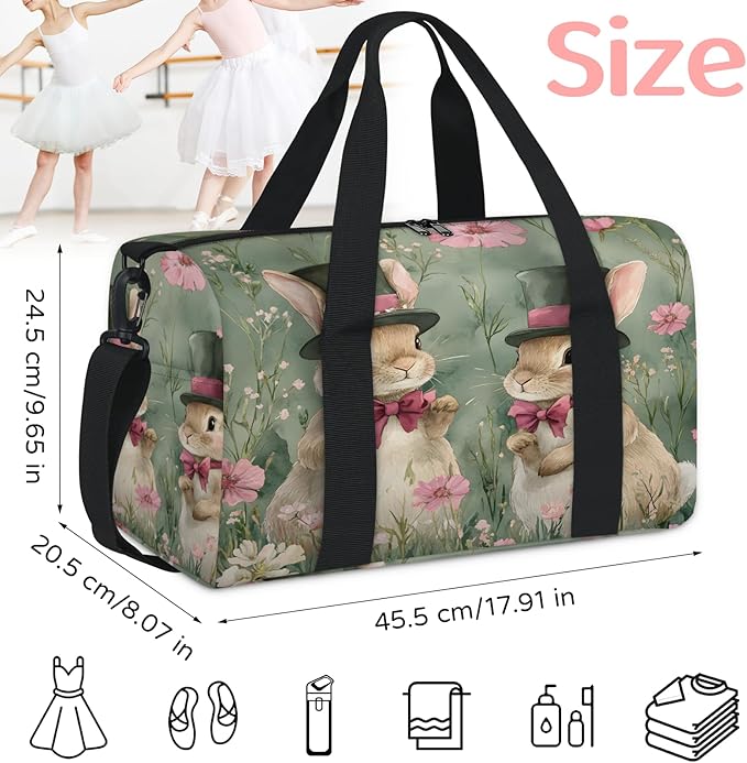 Easter Flowers Rabbits Travel Duffle Bag for Women Men, Overnight Weekender Bag, Carry on Tote for Sport Gym
