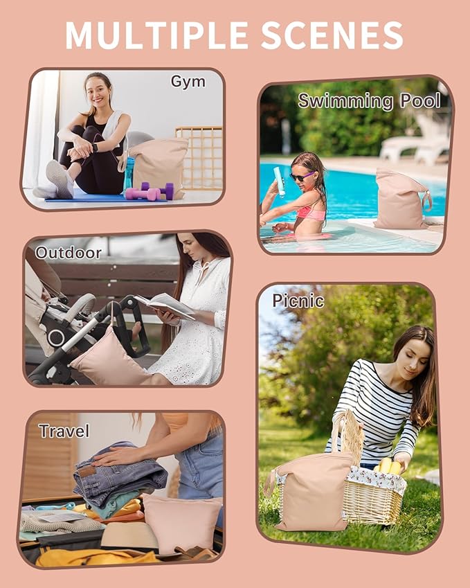 babygoal Wet Bag for Swimsuits, Waterproof Bag for Travel, Food Storage, Stroller, Daycare, Baby Diapers, Yoga, Beach, Pool, Wet Clothes-Light Pink