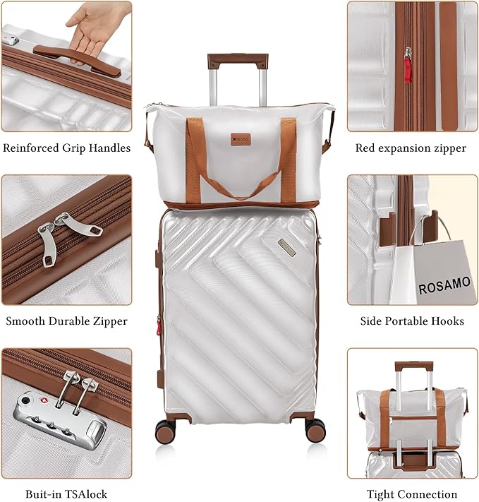 5 Piece Luggage Set Expandable Suitcase 22x14x9 Airline Approved Carry on, ABS Hard Case Suitcases with Spinner Wheels, TSA Lock (Silver)