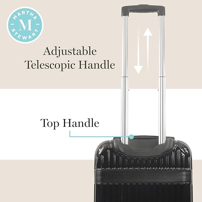 Martha Stewart The Bedford 22 Inch Carry On Luggage, Hardshell Rolling Suitcase with Spinner Wheels, Black