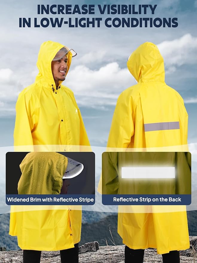 ANYOO Waterproof Rain Jacket for Men Women Lightweight Long Sleeve Raincoat with Hood Emergency Rain Poncho Adults for Hiking