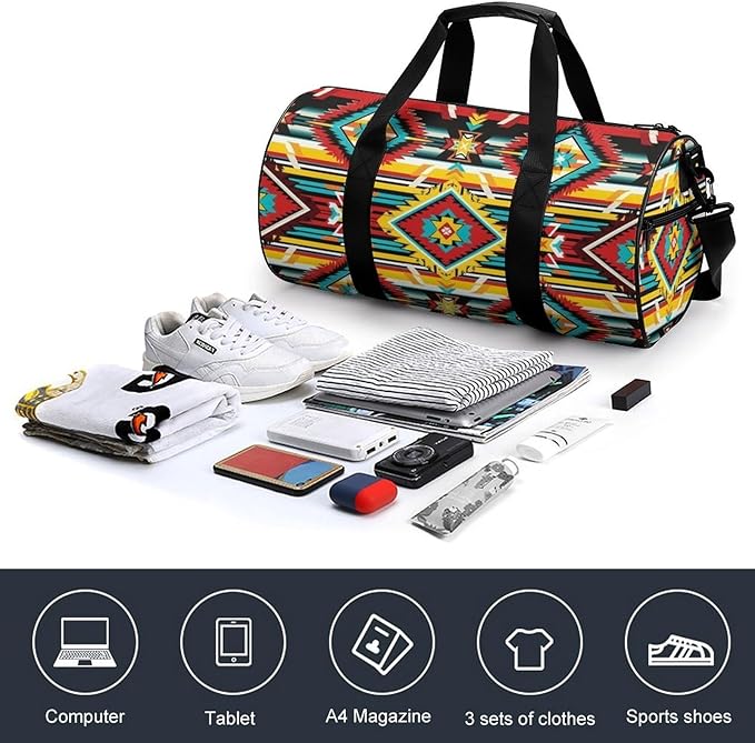 Weekender Carry on Beach Yoga Bag Sport Gym Fitness Tote Overnight Weekender Travel Bags for Men Women (Southwest Aztec(002))