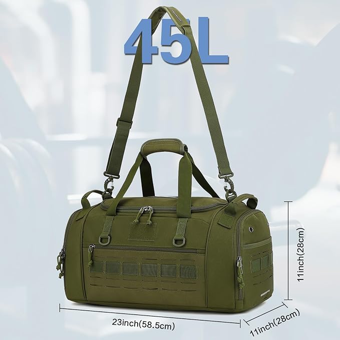 Gym Bag for Men Women 45L Sports Duffle Bag for Travel Tactical Military Duffel Bag with Shoe & Laptop Compartment Lightweight Medium Weekender Travel Bags for Fitness Training Workout, Green