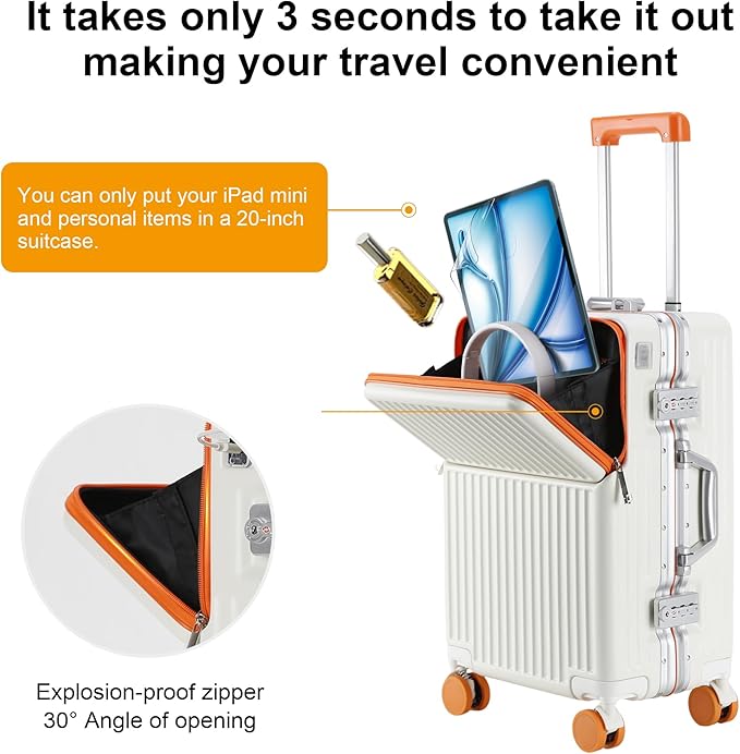 Hard Shell Luggage 20 Inch Travel Luggage, 22x14x9 Airline Approved with TSA Lock, PC+ABS Aluminum Frame, Lightweight Travel Luggage 20'' 24'' 26'' Carry-On (orange, 20 inch)