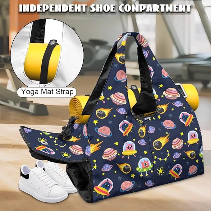 Mens Duffle Bag with Shoes Compartment, Travel Duffel Bags with Yoga Mat Holder, Wet Pocket, Carrying Function Gym Bags for Yoga Pilates Swimming