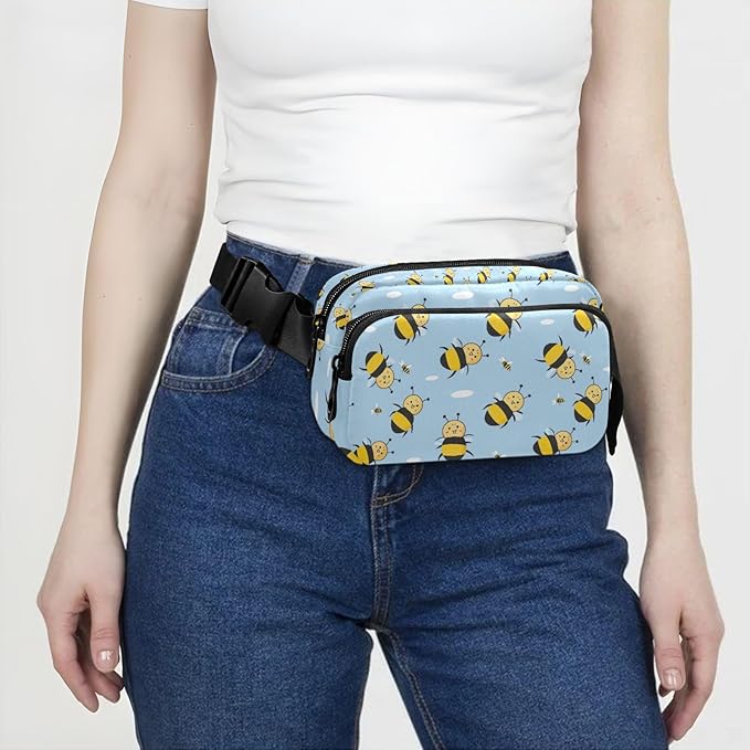 Kawaii Bees Fanny Pack for Women Men Water Resistant Fashion Waist Packs with Adjustable Strap Belt Bag for Travel Workout Jogging Hiking 21219081