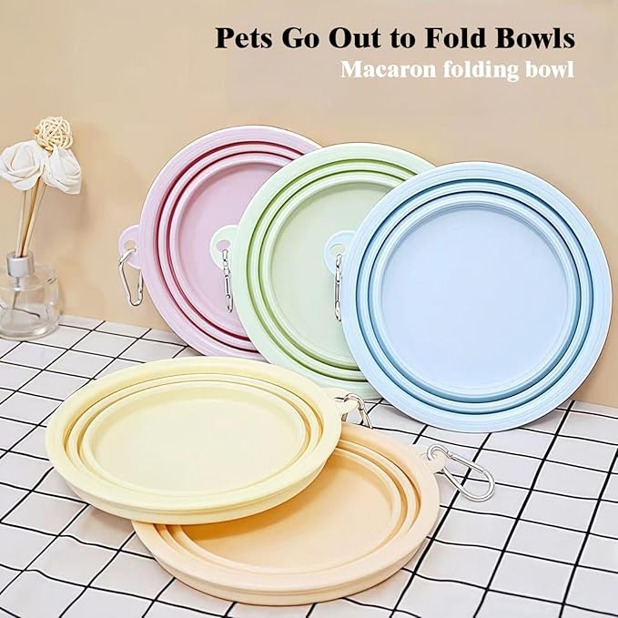 2-Pack Collapsible Dog Bowls with Carabiners | Portable Dog Bowl for Travel & Outdoor | BPA-Free Silicone Foldable Bowls for Dogs Cats (Purple,Green)