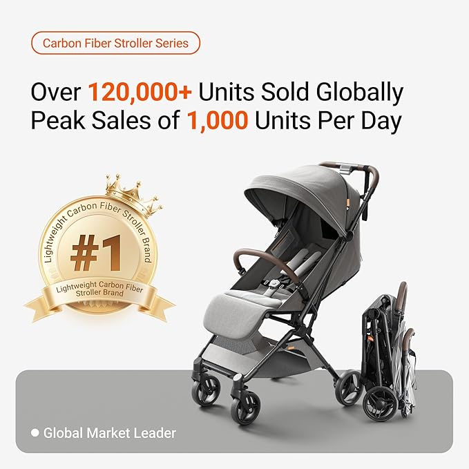 MAMAZING Ultra Air Lightweight Baby Travel Stroller with Carbon Fiber Frame, Compact & Airplane-Friendly, One-Handed Fold, 11.6 lbs, Perfect for Toddlers, Organizer & Cushion Included, Grey
