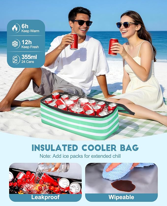 ISEYOU Beach Bag with Cooler, 49L Large Family Beach Tote with Zipper, Waterproof Sandproof Beach Bags for Women and Men, Foldable Lightweight Travel Bag for Pool, Picnic, Gym