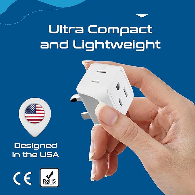Ceptics UK Travel Plug Adapter, 2 in 1 Type G Adapter, US to UK Adapter, Ireland, Dubai Travel Adapter with Dual USA Inputs, CE, RoHS - HK Outlet Adapter, 6 Pack