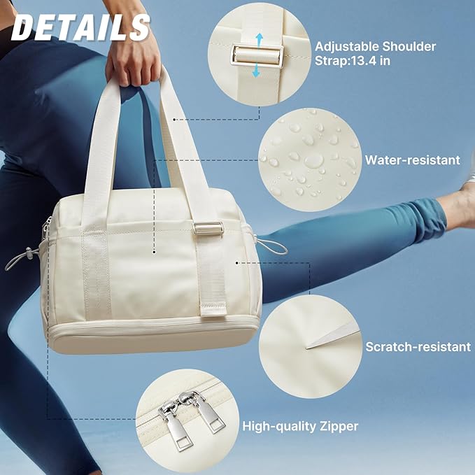 G4Free 10L Mini Gym Bag, Lightweight Small Duffle Bag with Wet Pocket for Women Men, Cute Duffel Bag for Workout Dance Yoga Travel, Beige
