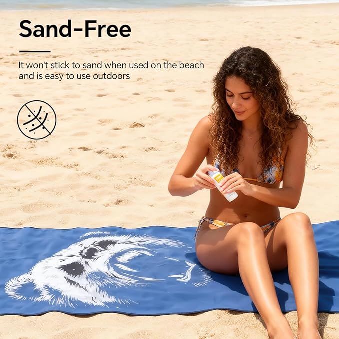 Microfiber Beach Towel, Ultra-Thin & Lightweight, Quick Dry, Sand Free,Compact Travel Towel for Sand, Pool, Swim, Yoga- Includes Carry Bag for Adults Women Men (Blue, 71"×35")