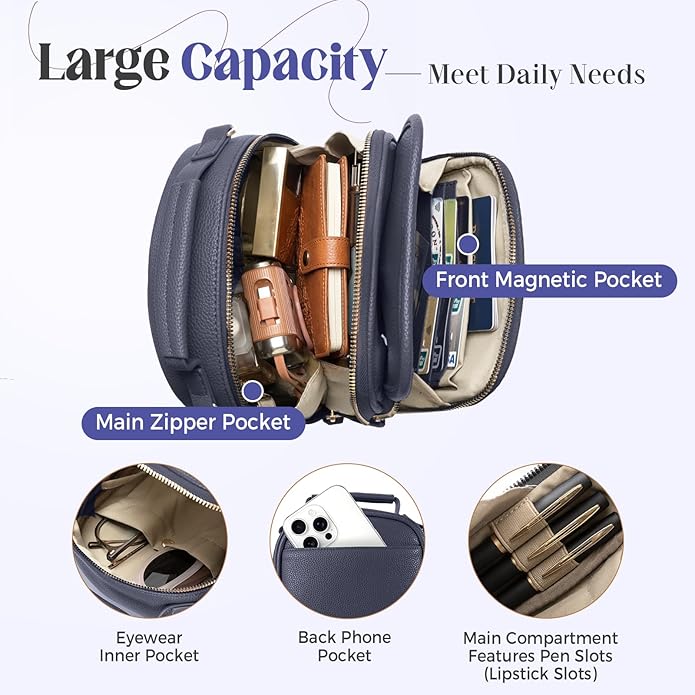Vegan Leather Crossbody Bag for Women with 2 Straps, Small Messenger Bag with Anti Theft Zipper Pocket Vintage Shoulder Bag