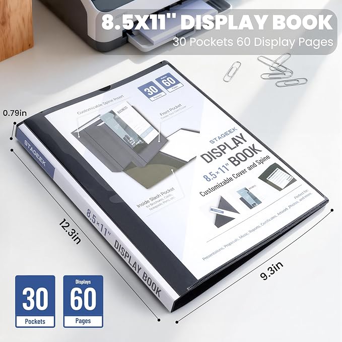 30-Pocket Portfolio Binder Display 60 Pages, 8.5x11 Binder with Plastic Sleeves, Art Portfolio Folder with Clear Sheet Protectors, Presentation Book for Artwork, Document Organizer
