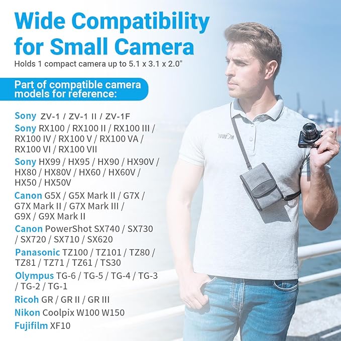 KIWIFOTOS Compact Camera Case Travel Belt Pouch, Digital Camera Small Bag for Lumix DC-ZS99 Ricoh GRIV GR III Sony RX100 VI ZV-1 II ZV-1 ZV-1F Canon ZS720 G7XIII GR IIIx Olympus TG-6 TG-5
