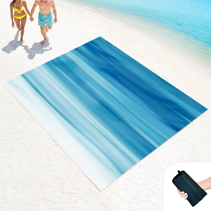 Beach Blanket Sand Proof Waterproof Oversized 100" x 80" Sand Free Mat with Corner Pockets and Mesh Bag for Outdoor, Picnic, Travel, Beach Accessories Portable, Gradient Blue Ocean