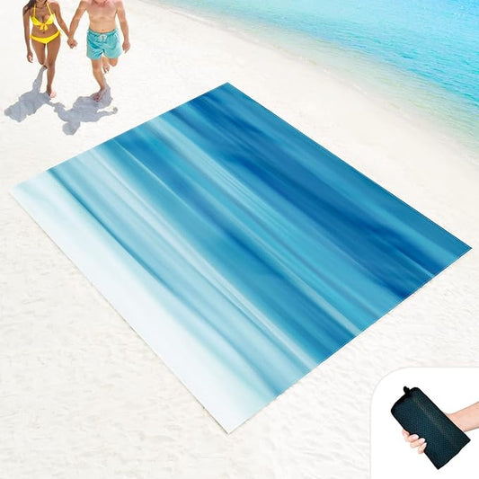 Beach Blanket Sand Proof Waterproof Oversized 100" x 80" Sand Free Mat with Corner Pockets and Mesh Bag for Outdoor, Picnic, Travel, Beach Accessories Portable, Gradient Blue Ocean