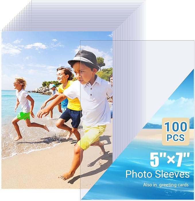 5x7 Soft Sheet Protectors 100 Pack, Clear Top Loading Photo Sleeves, No Holes Photo Protectors, Acid-Free Plastic Photocard Sleeve, Archival Safe & Waterproof