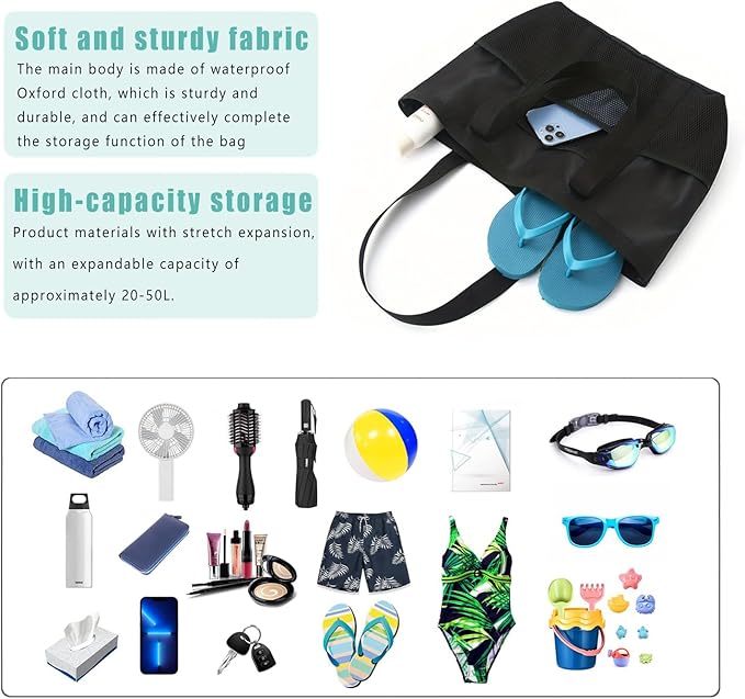 Mesh tote bag, suitable for daily travel, shopping, weekend trips, beach bags, fitness bags
