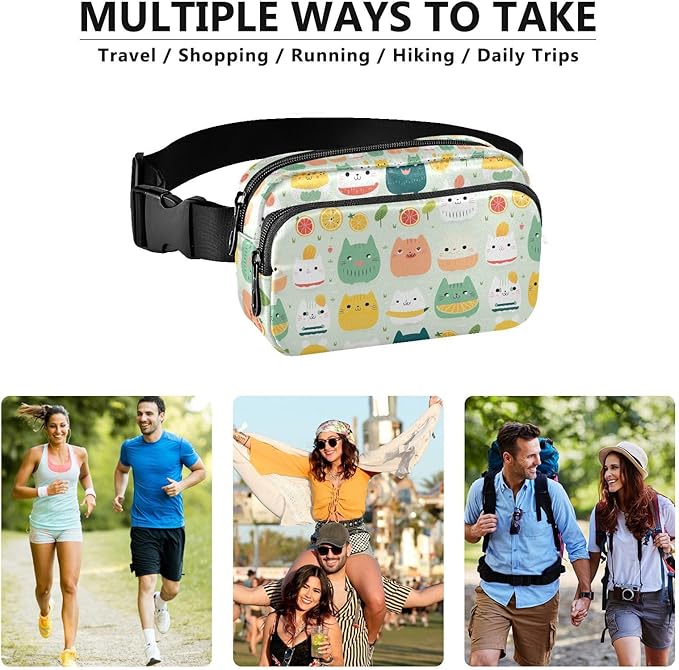 Cute Cat Animal Fanny Pack for Women Men Water Resistant Fashion Waist Packs with Adjustable Strap Belt Bag for Travel Workout Jogging Hiking 21219793