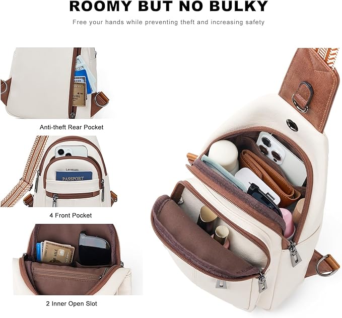 7L Sling Bag for Women Vegan Leather Crossbody Purse Chest Bags Fashionable Trendy Fanny Pack with Travel, Beige