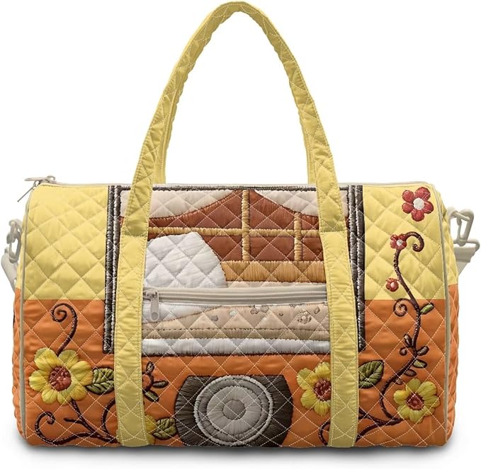 COEQINE Large Duffle Bag For Travel Women Yellow Sunflower Camper Print Quilted Tote Bag Large Car Shoulder Purses for Womens Gym Overnight Luggage Bag with Trolley Sleeve