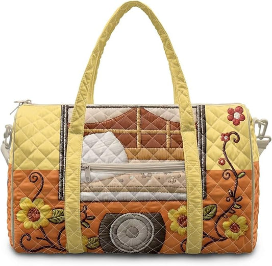 COEQINE Large Duffle Bag For Travel Women Yellow Sunflower Camper Print Quilted Tote Bag Large Car Shoulder Purses for Womens Gym Overnight Luggage Bag with Trolley Sleeve