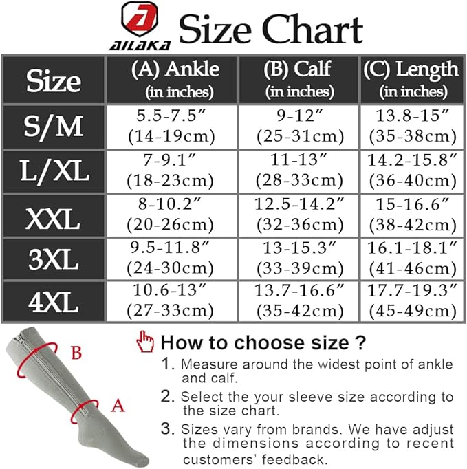Ailaka Medical 15-20 mmHg Zipper Compression Socks Women Men