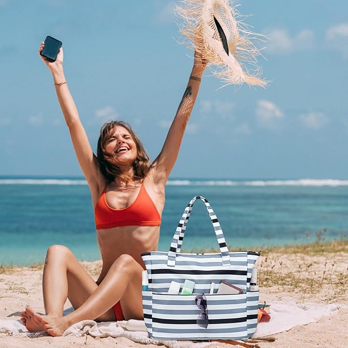 LEDAOU Beach Bag Waterproof Sandproof Women Beach Tote Pool Bag with Zipper for Swim Gym Grocery Travel with Wet Pocket | Sandproof, with Zipper, for Gym, Grocery, Travel, with Wet Pocket
