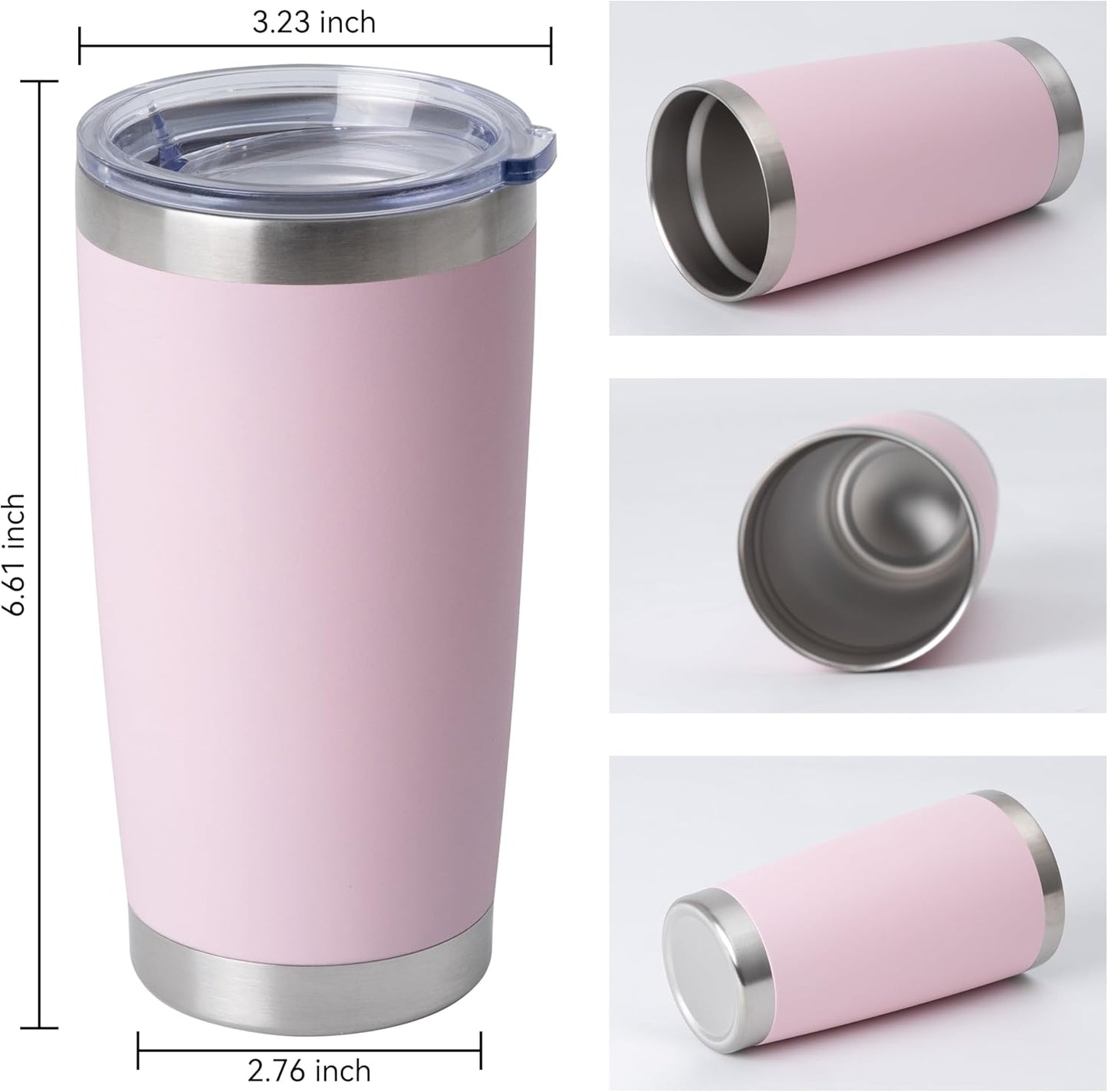 HASLE OUTFITTERS 20oz Stainless Steel Tumblers Bulk, Insulated Travel Cup with Lid, Double Wall Vacuum Coffee Mug for Cold & Hot Drinks 8 Pack, Light Pink